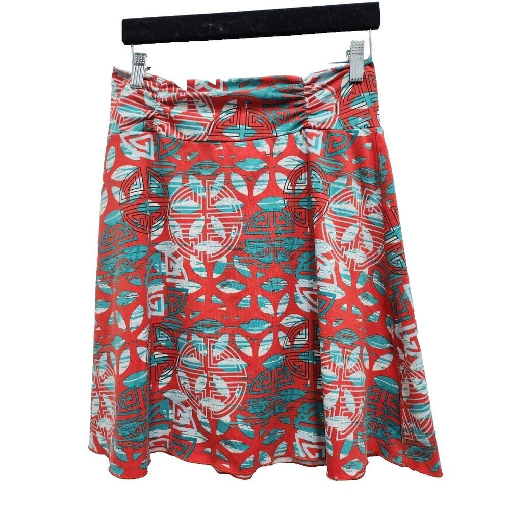 Soybu‎ Womens A-Line Skirt Small Red Blue Floral Print Colorful Pull On Casual